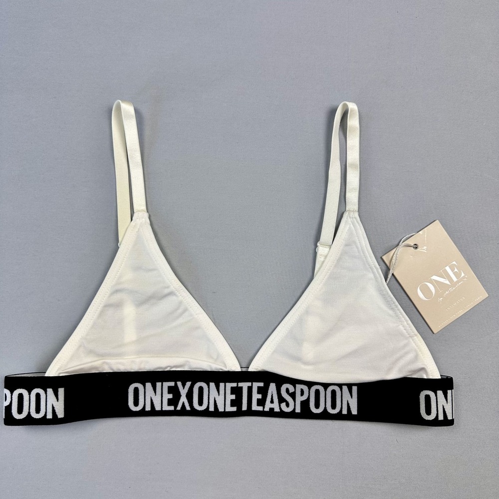 OneTeaspoon Classic Bralette Womens Large White‎ Elastic Logo Band Cotton Blend